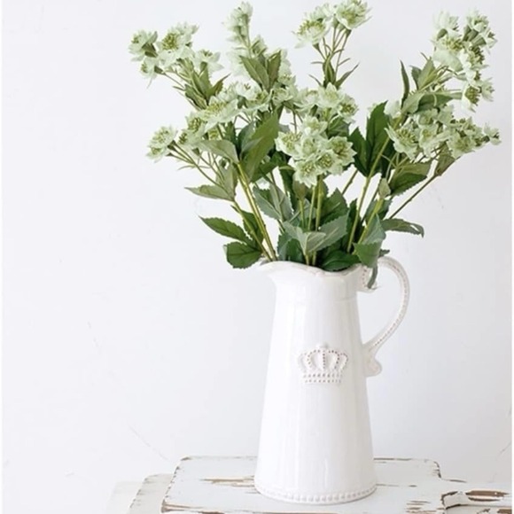 White Ceramic Crown Pitcher Vase Vintage Style Farmhouse Cottagecore Décor - Picture 2 of 7